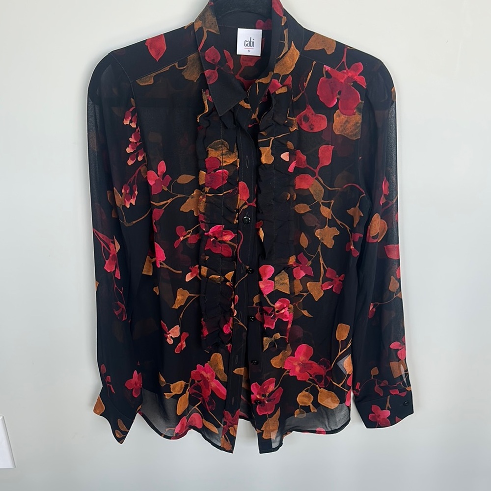 Cabi Women's Black Floral Blouse